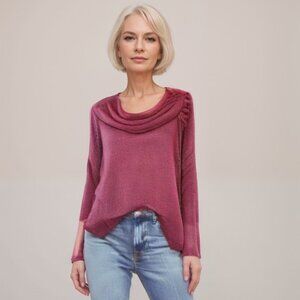 Ruby Rd. Long Sleeve Cowl Neckline with Tie at Shoulder Burgundy Red Sweater…